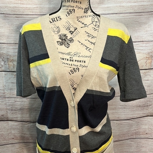 Theory Gwyneth Cardigan New Sovereign Short Sleeves Wool Striped Size Large - Picture 4 of 10